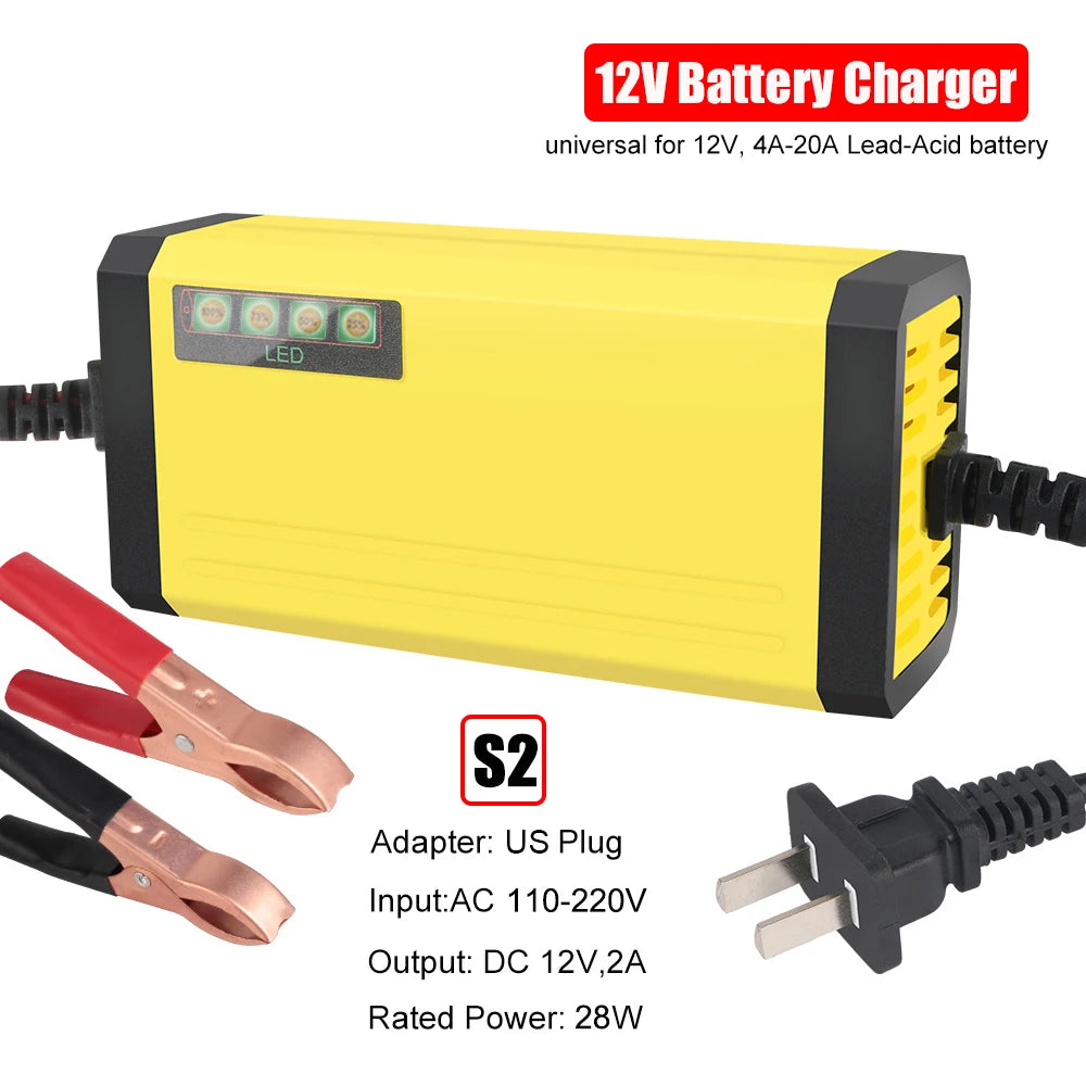 6V 12V 2A Car Battery Charger EU Plug Tester Automatic Smart Digital LCD Display Power Pulse Repair Tools Motorcycle Accessories