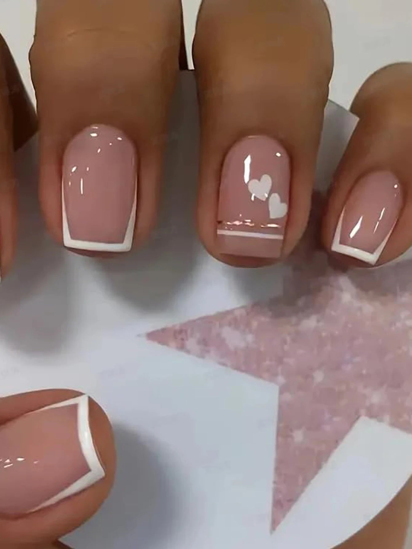 ARTAUG 24PCS Medium Ballerina Pink Nails Black French Tip Press On Nails Press On Nails Love Design Summer Nails Tipsy Cute Nail