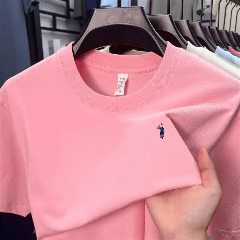 Men's Cotton Short Sleeve T-Shirt Fashionable Pony Print Summer New High-end Comfortable Casual Crew Neck Top