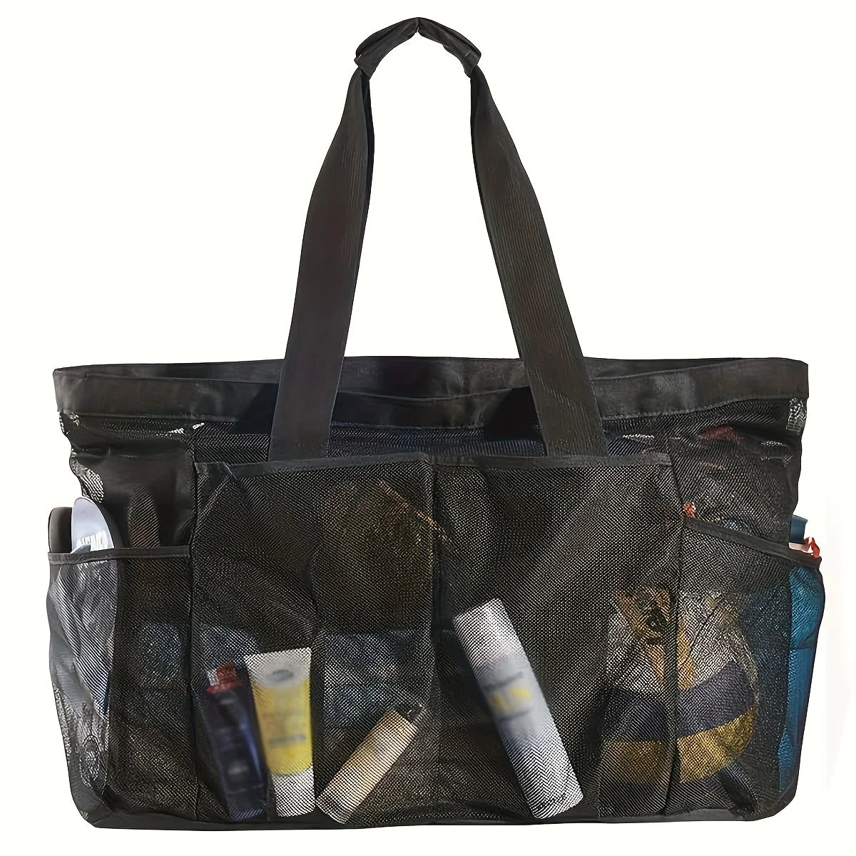1pc Extra Large Mesh Beach Bag, Breathable Mesh Tote With Zipper & Side Pockets, Portable Large Capacity Finishing Organizer Bag
