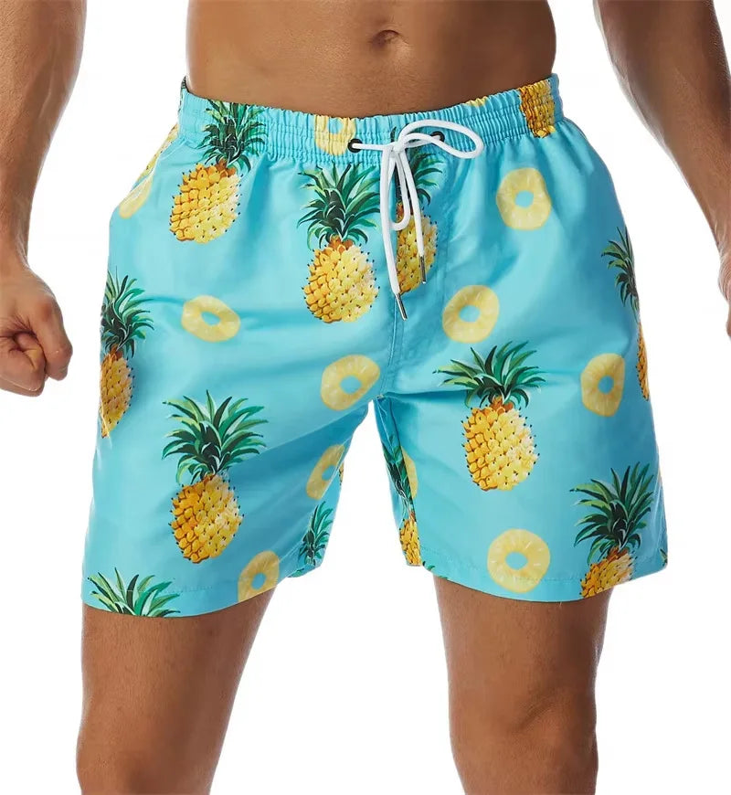 2024 Summer Hawaiian Beach Shorts Holiday Casual Colorful Plaid Print Sportswear Quick Drying Trunks Ice Shorts Hawaii Swimsuit