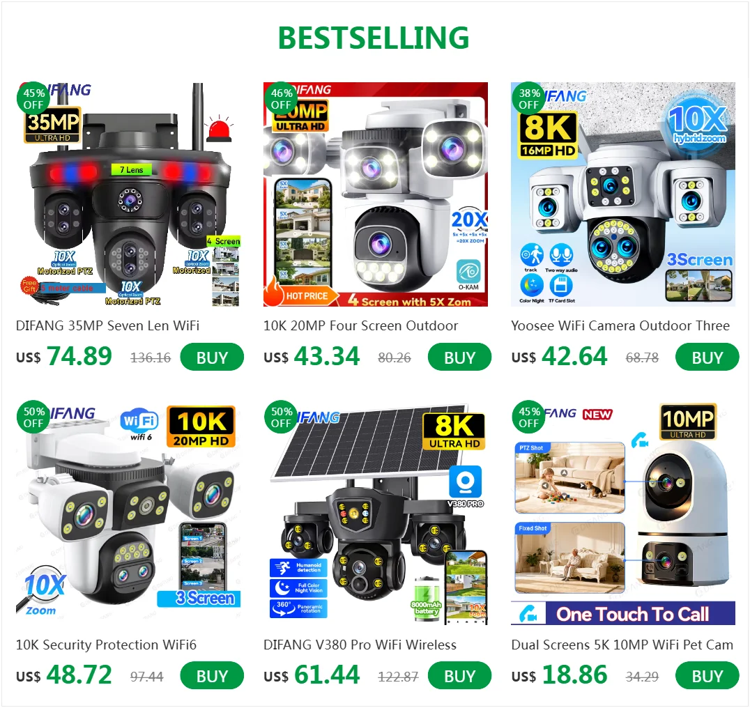 Smart Home WiFi Camera 6K Three Screen Security Camera Outdoor Security Protection Auto Tracking Camara 4K Yoosee CCTV Camera