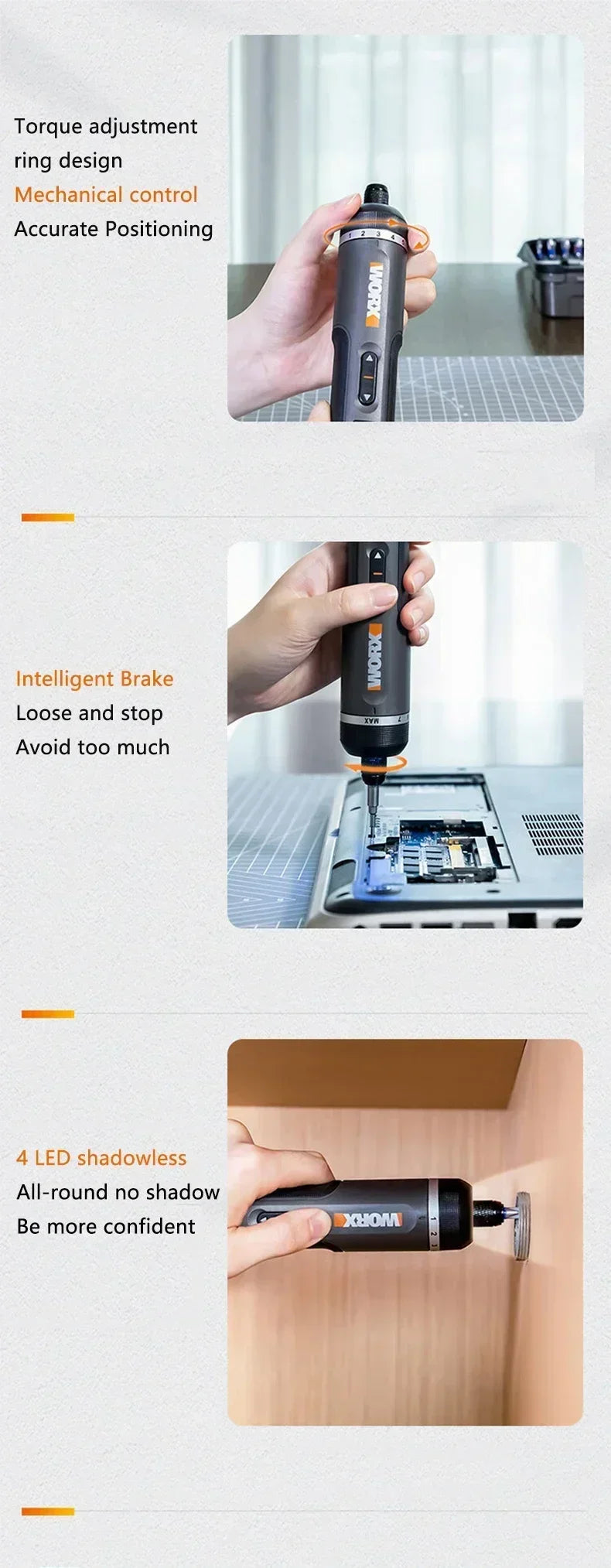 Worx 4V Electrical Screwdrivers Set WX242 Portable Smart Cordless Power Screw Driver Mini Electric Drill Home Repair Power Tool