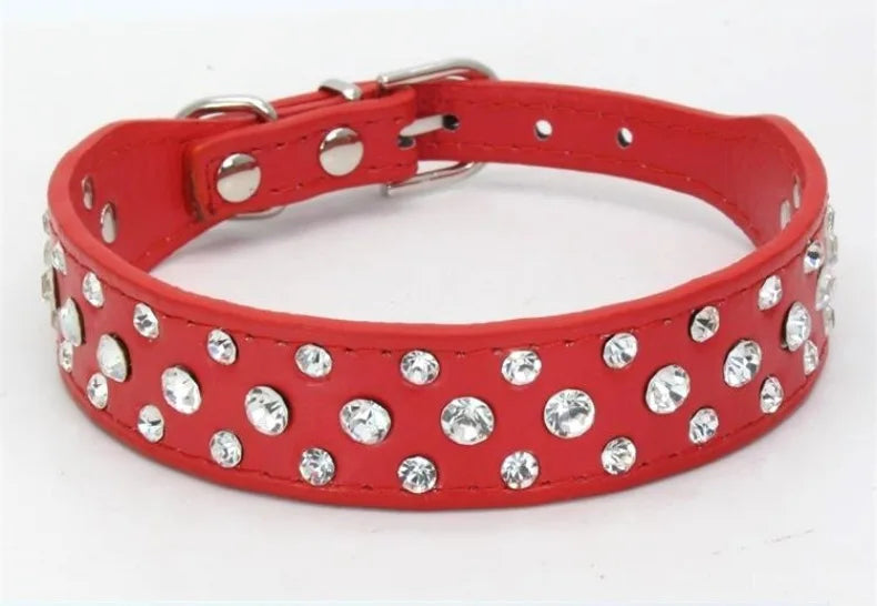 Pet collars for small dogs, pet collars, rhinestone PU collars for cats and dogs, adjustable to prevent pets from being lost