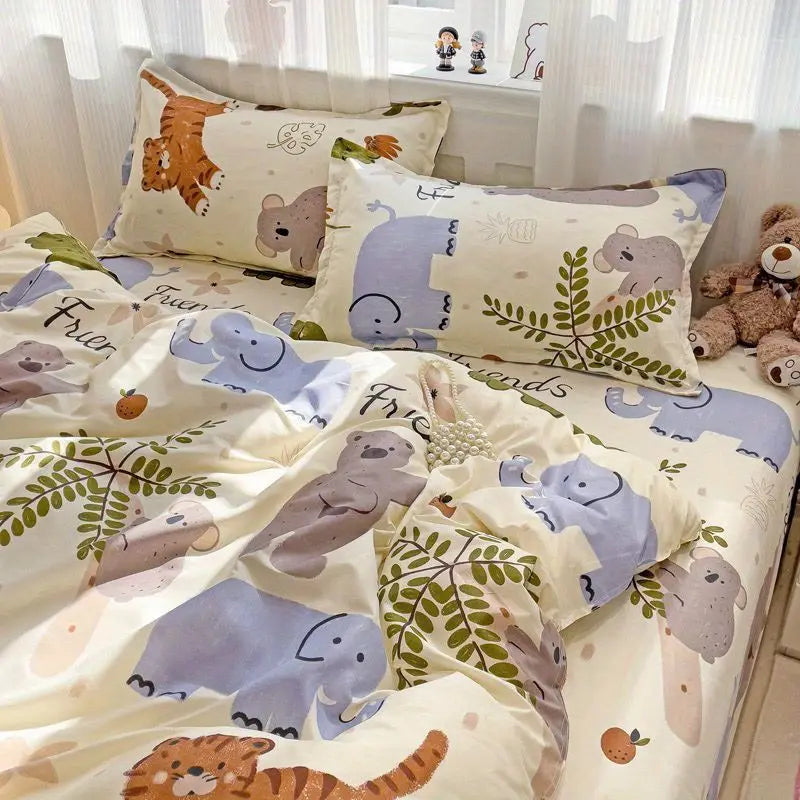 Cute Rabbit Bedding Set New No Filler Ins Floral Duvet Cover Flat Sheet Pillowcases Twin Queen Size Girls Boys Comforter Cover