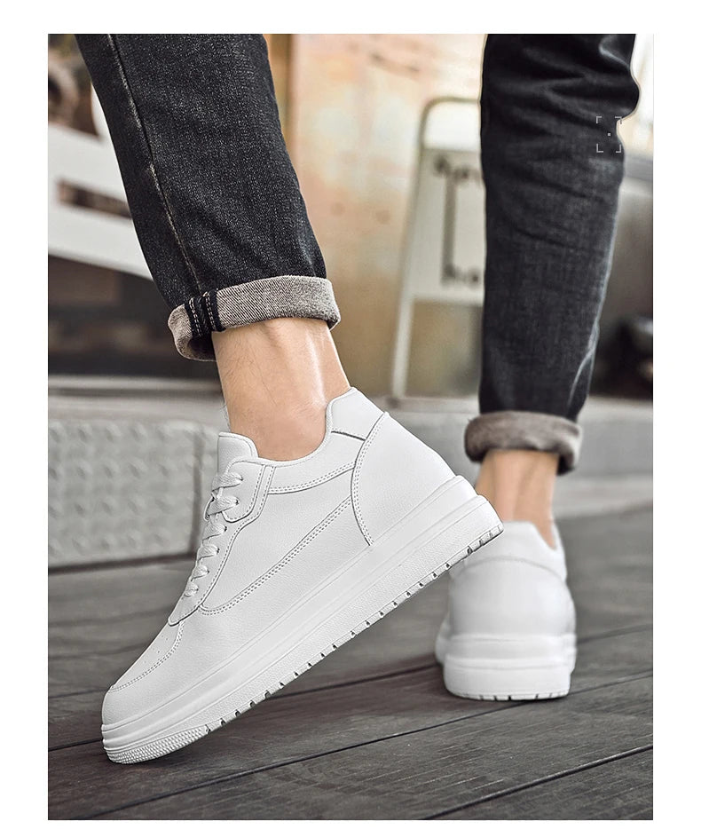 New Invisible Height-increasing Shoes for Men, 6CM-8CM-10CM Sports Shoes,White Leather Sports Shoes for Men,Enlarged Sizes 36-46
