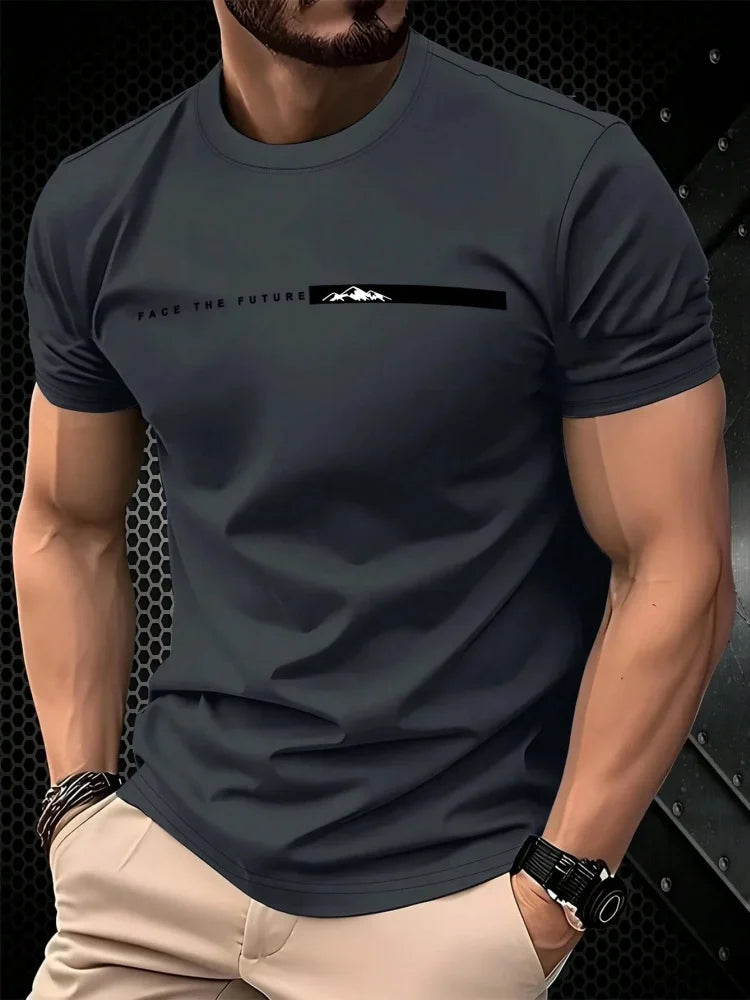Summer men's casual sports loose oversized simple letter pattern printed round neck short sleeved T-shirt top