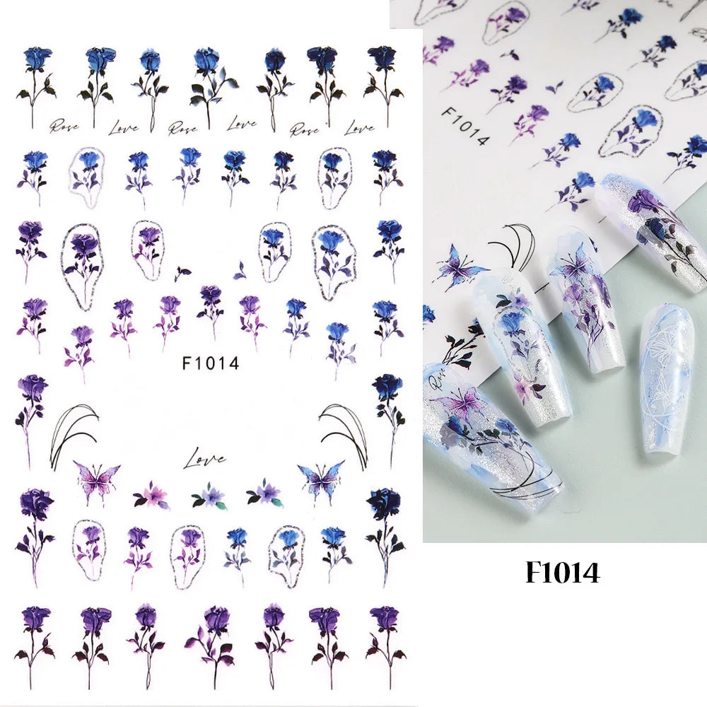 1PCS Black White Butterfly Laser Nail Stickers Y2K Nail Art Decoration Abstract Lines Bronzing Flowers Stickers For Nails