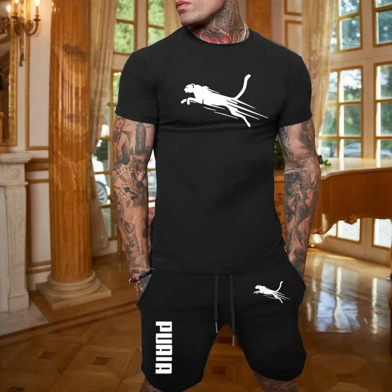 2025 Fashion and Casual Summer Outdoor Sports Set Men's Breathable T-shirt and Shorts Casual Fashion Two-piece Set