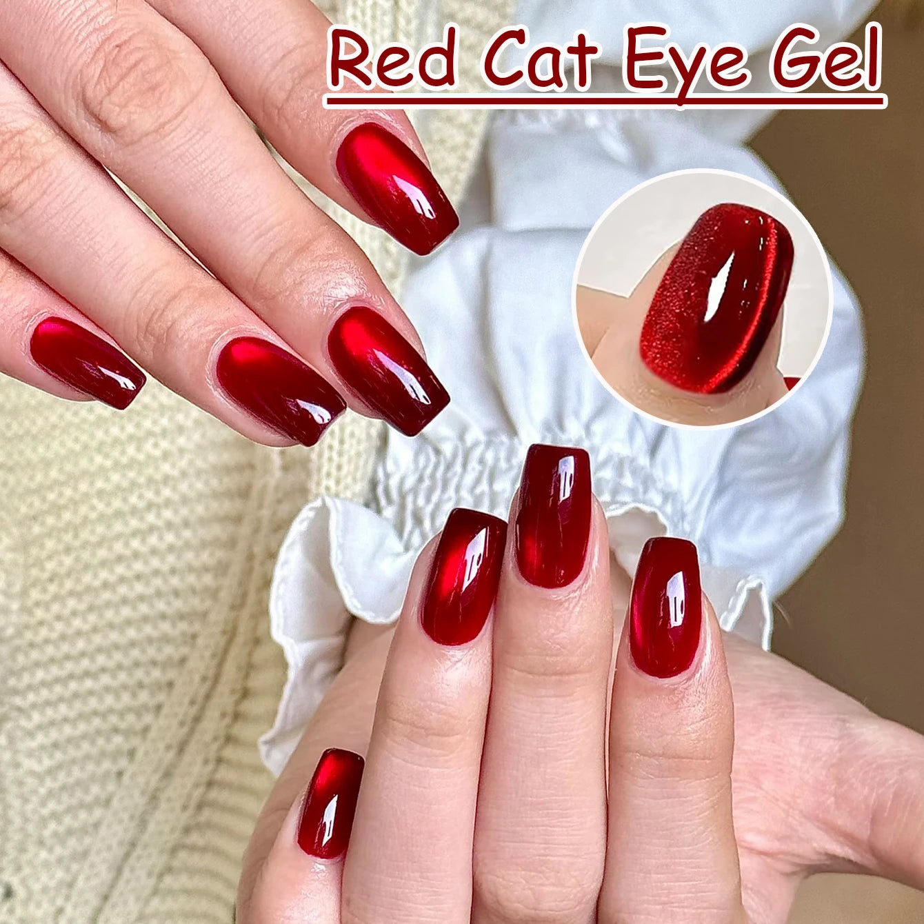 ZH 12ML 12-Color Christmas Red Nails Fiery Sunset Glass Bead Cat Eye Gel Nail Polish Fine Powder Cat Magnetic Gel Nail Salon