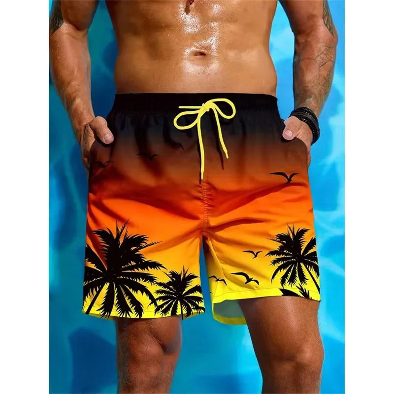 2024 Summer Hawaiian Beach Shorts Holiday Casual Colorful Plaid Print Sportswear Quick Drying Trunks Ice Shorts Hawaii Swimsuit