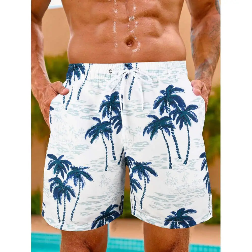 Men's beach shorts with mesh lining swimsuit 3D plant beach shorts men's swimming shorts 2024 quick drying cool ice shorts