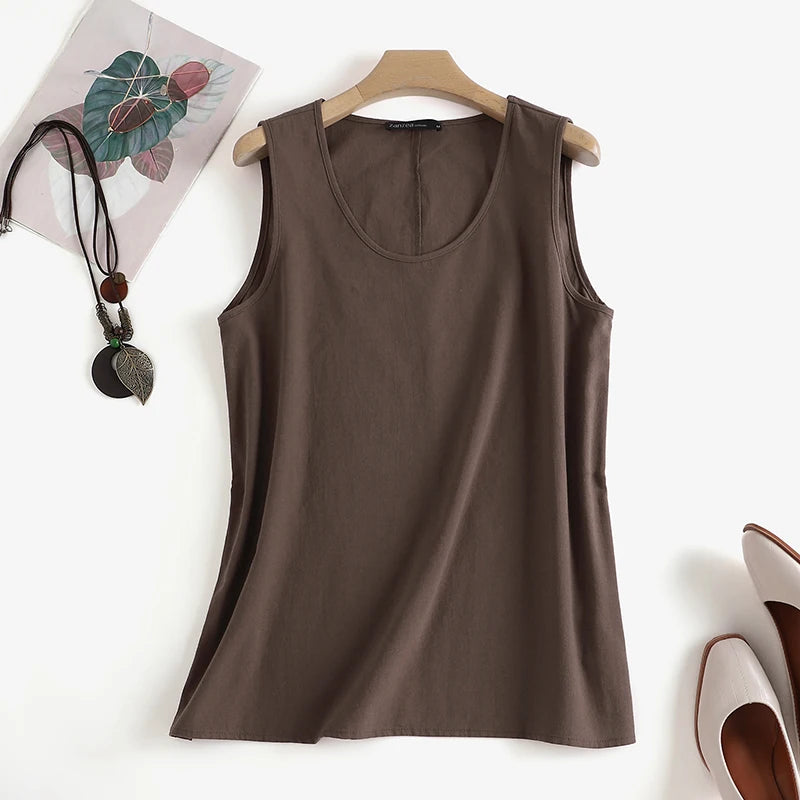 2024 ZANZEA Fashion Summer Beach Shirt Women O Neck Sleeveless Tanks Tops Female Party Solid Loose Blouse Elegant OL Work Blusas