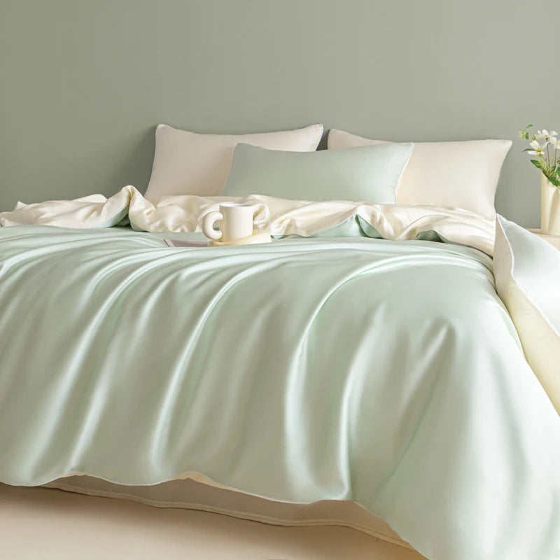 New Washed Ice Silk Bedding Set 4PCS Summer Cool Touch Rope Design Sheet Set Soft Breathable Hotel Luxury Twin/Full/Queen Size