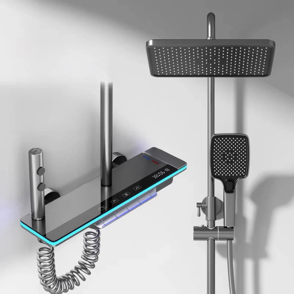 Black Shower Set Bathroom Hot and Cold Mixer Shower Mixer LED Digital Ambient Light Bathtub Wall Mounted Grey Shower System