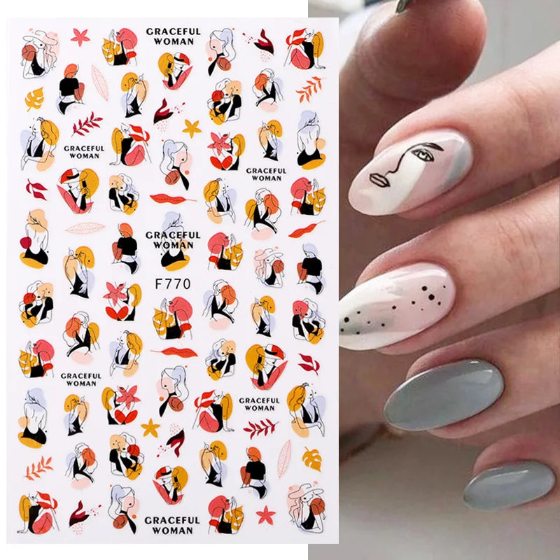 1PCS Black White Butterfly Laser Nail Stickers Y2K Nail Art Decoration Abstract Lines Bronzing Flowers Stickers For Nails