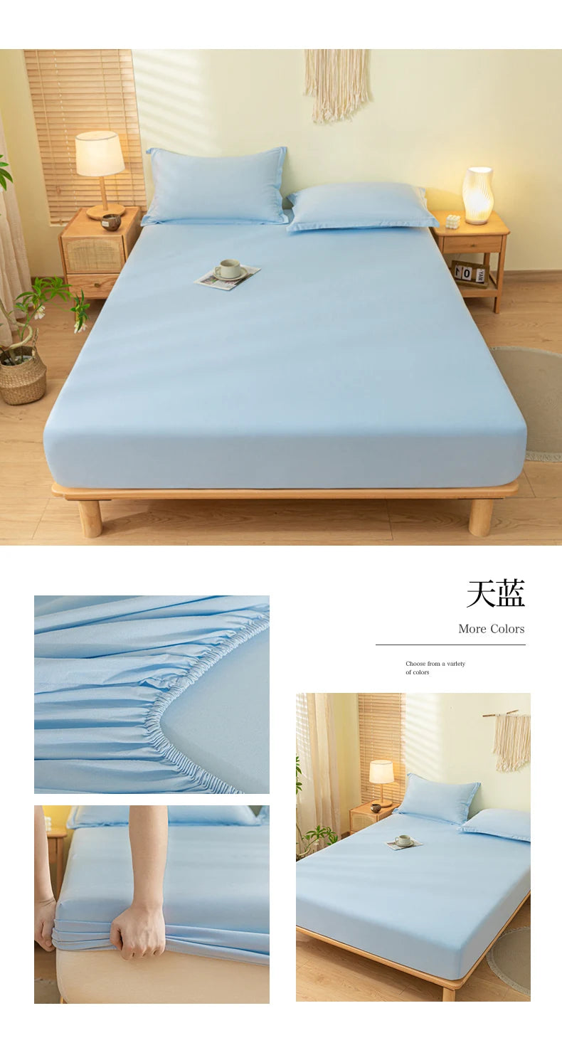 1pc Skin-friendly Bed Cover with Elastic Band Solid Color Brushed Bed Sheet Single/Queen/King Fitted Bedsheet(without pillowcase