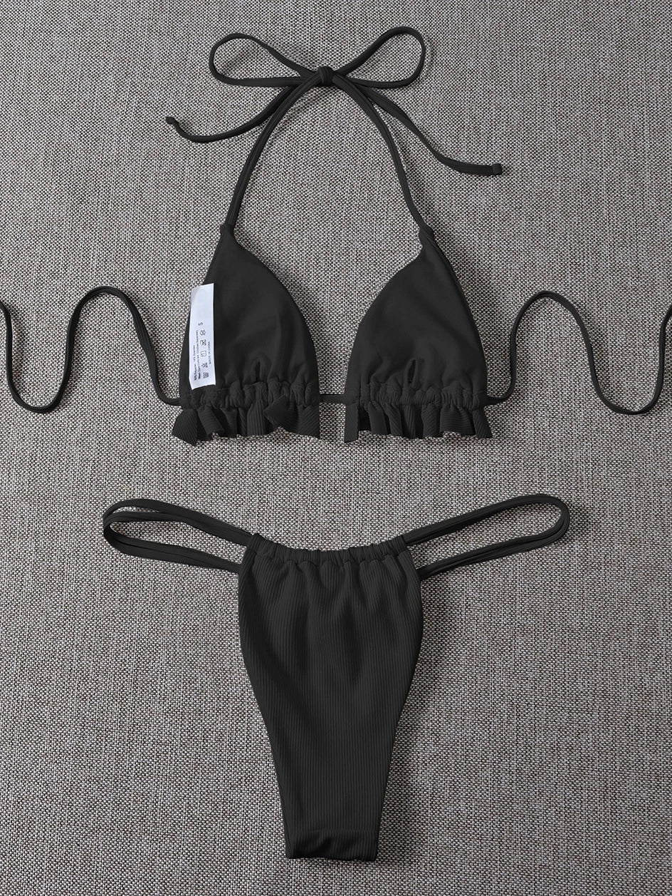 Sexy Ruffle Bikini 2023 Woman Swimsuit Thong Feminine Bikinis Set 2 Pieces Halter Swimwear Women Swimming Wear for Bathing Suit