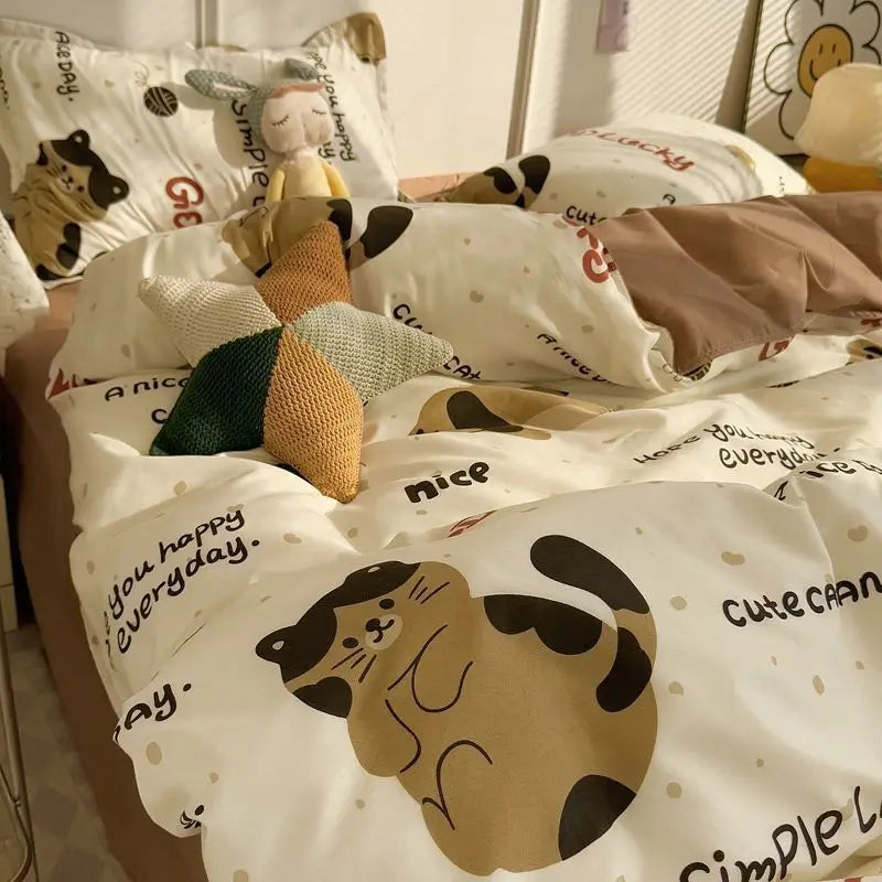 Cute Rabbit Bedding Set New No Filler Ins Floral Duvet Cover Flat Sheet Pillowcases Twin Queen Size Girls Boys Comforter Cover
