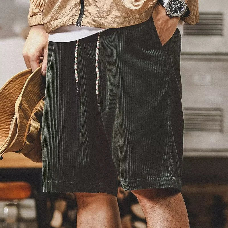 American Outdoor Beach Running Cargo Shorts Mens Summer Loose Casual Corduroy Waist Drawstring Shorts Basketball Sports Shorts