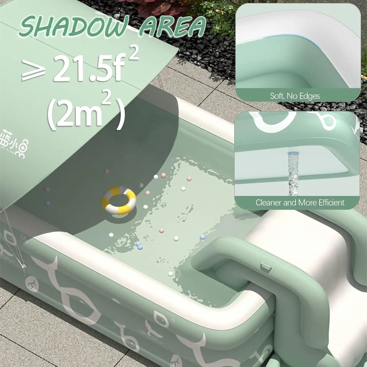 Inflatable Pool with Canopy and Slide,Large Inflatable Swimming Pool for Persons,Family Pool for Backyard, Outdoor