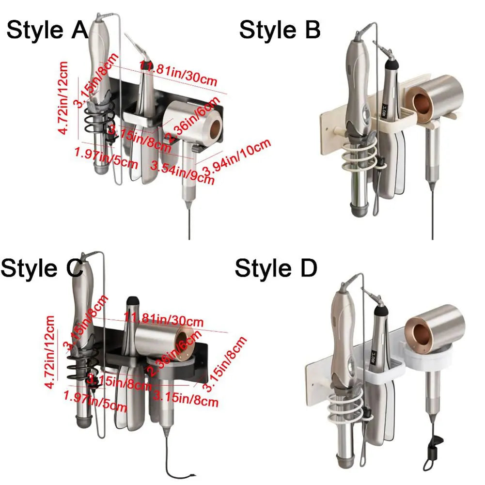 Hair Dryer Stand Electric Hair Dryer Wall Shelf With Cable Organiser Multifunctional Stable Punch-Free Hair Dryer Storage Shelf
