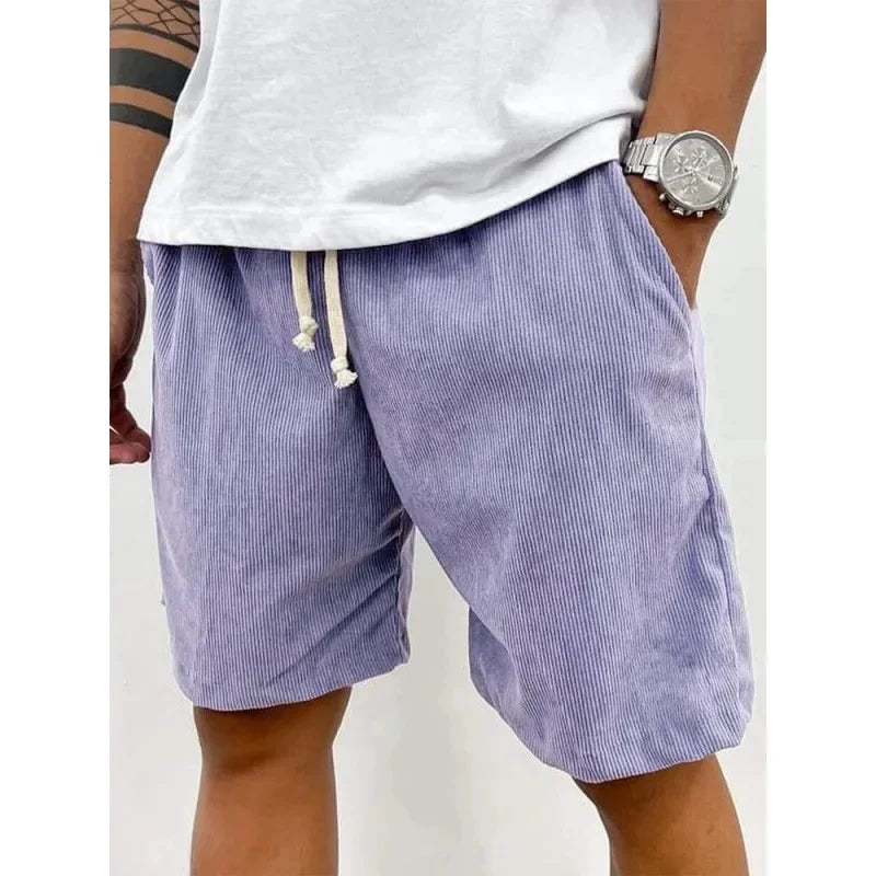 New 2025 Men's Summer Casual Drawstring Corduroy Retro Shorts Comfortable Loose Fit Plain Patterned Versatile for Daily Wear
