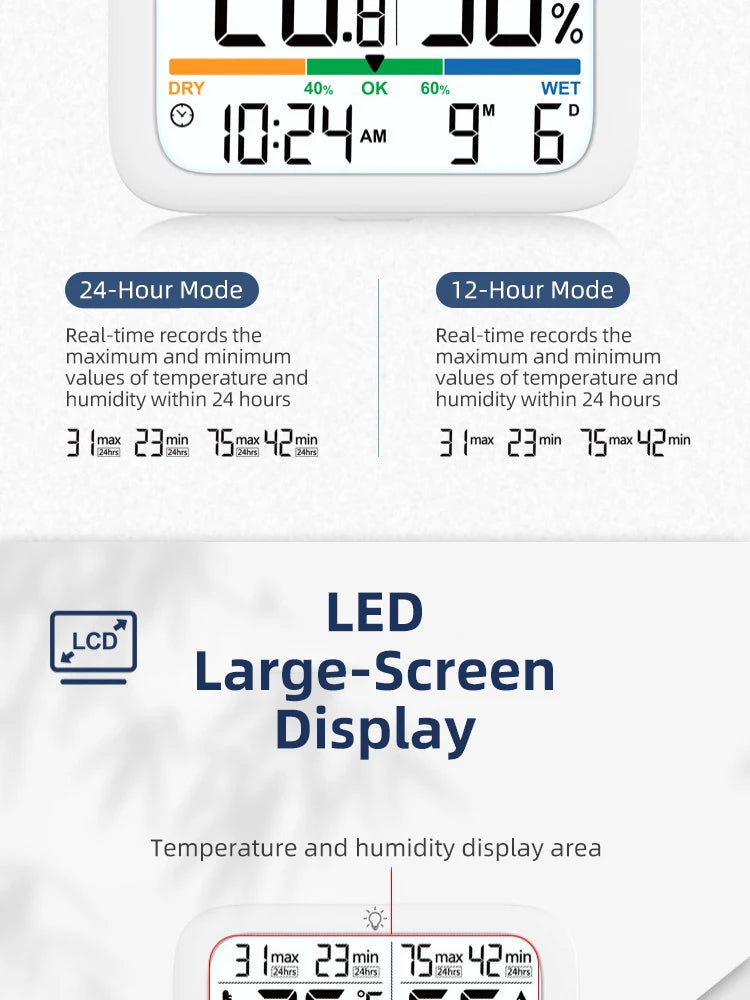 Smart Digital Thermometer and Hygrometer with Backlight Calendar and Time Display High-precision Thermo-Hygrometer for Home