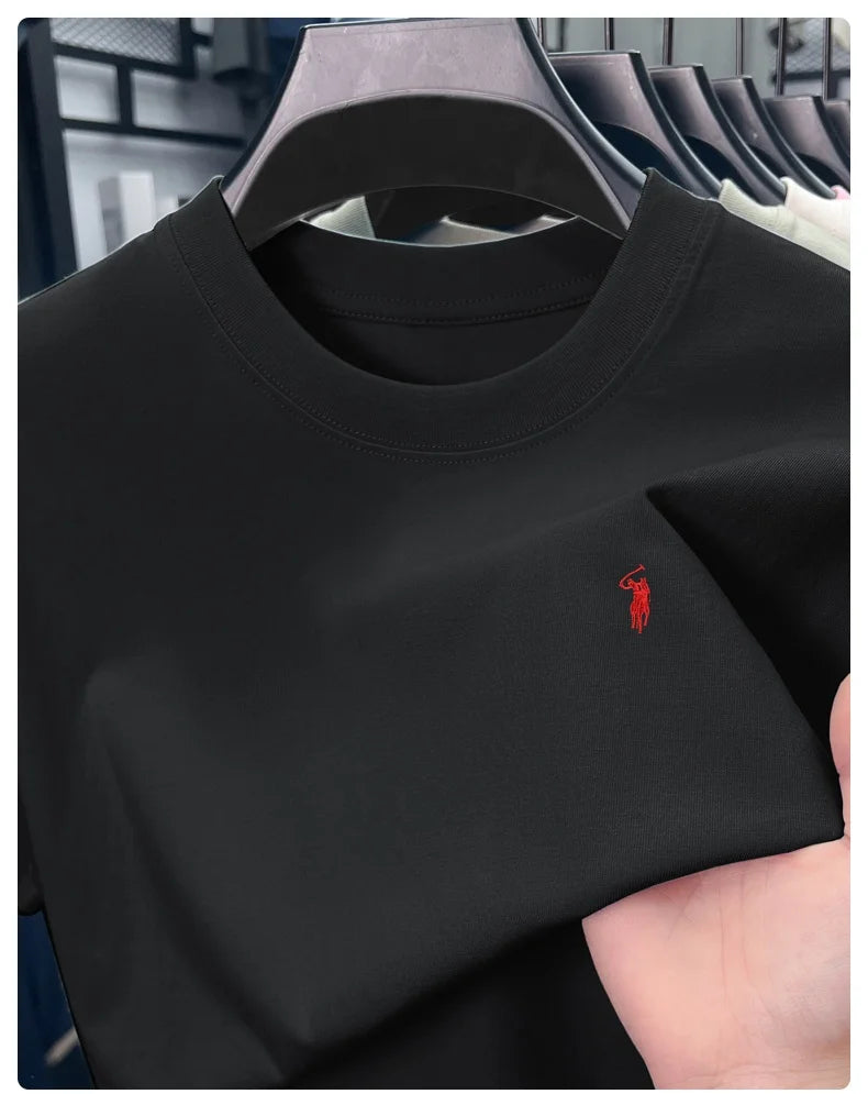 Men's Cotton Short Sleeve T-Shirt Fashionable Pony Print Summer New High-end Comfortable Casual Crew Neck Top
