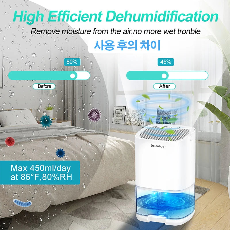 Smart Compact Air Purifier & Dehumidifier Ideal for Home Office Bedroom Kitchen Living Room Mini Unit with Deodorizer EU/US Plug
