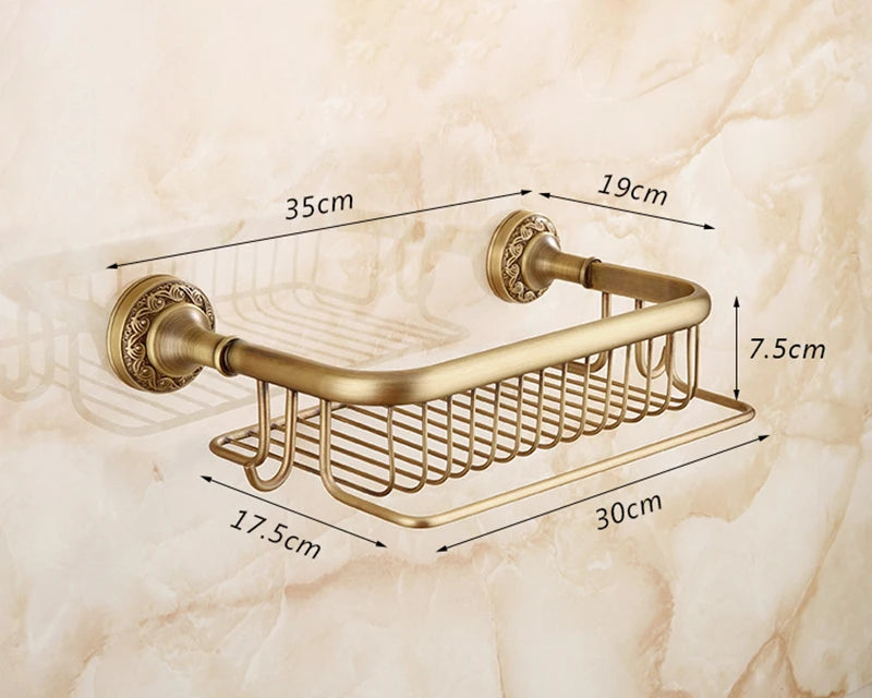 Antique Bronze Brass Wall Mounted Bathroom Soap Basket Bathroom Shower Shelf Shampoo Holder Shelves Storage Shelf Rack