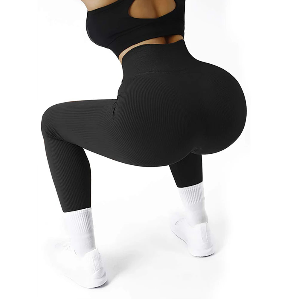 Women Ribbed Seamless Leggings High Waisted Gym Yoga Pants Push Up Leggings Athletic Fitness Workout Leggins Booty Sport Tights