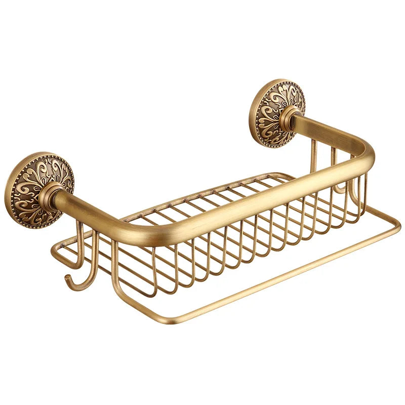 Antique Bronze Brass Wall Mounted Bathroom Soap Basket Bathroom Shower Shelf Shampoo Holder Shelves Storage Shelf Rack