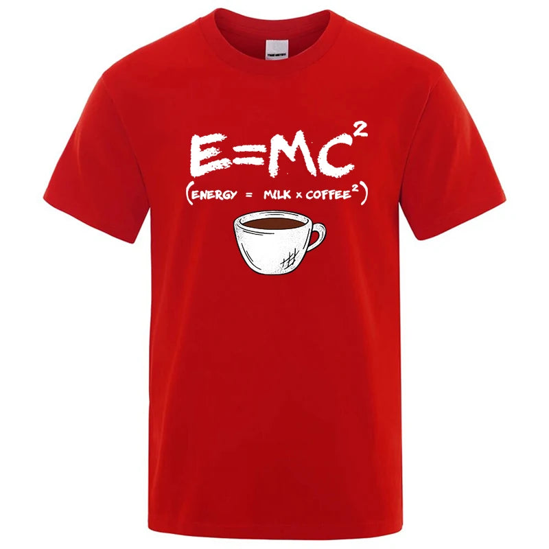 Summer Men's T-shirt 100% Cotton Casual Funny Energy=Milk+Coffee Print Men Cool Loose O-neck Tops For Men Short Sleeve Male Tees