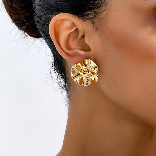 A Pair of Irregular Round Metal Stud Earrings Jewelry