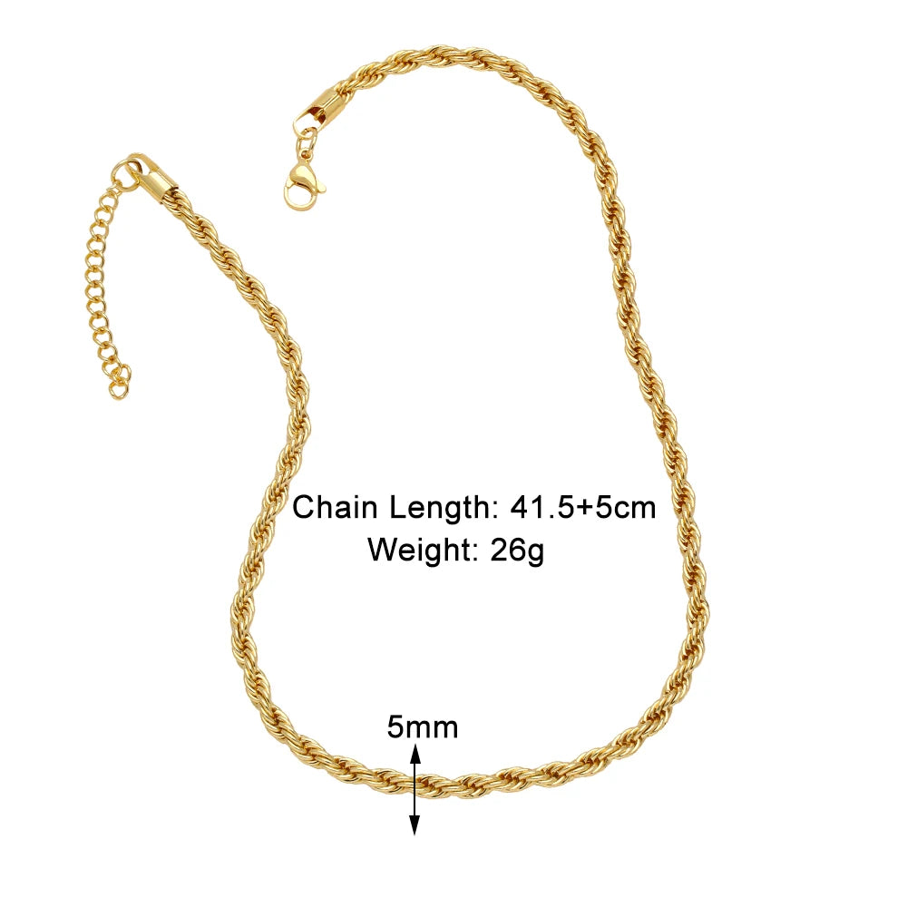 OCESRIO Trendy Gold Color 3/4/5/6mm Twisted Rope Chain Copper Gold Plated Handmade Necklace Chain Jewelry Making Supplies nker31