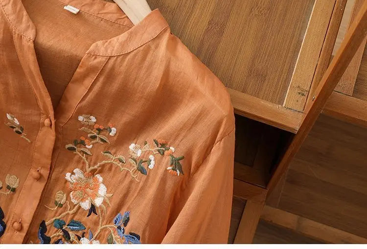 Luxury Embroidery Vintage Shirts Summer Women's Clothing Trends Tops Casual Cardigan Loose Short Coat Patchwork Buttons Blouses
