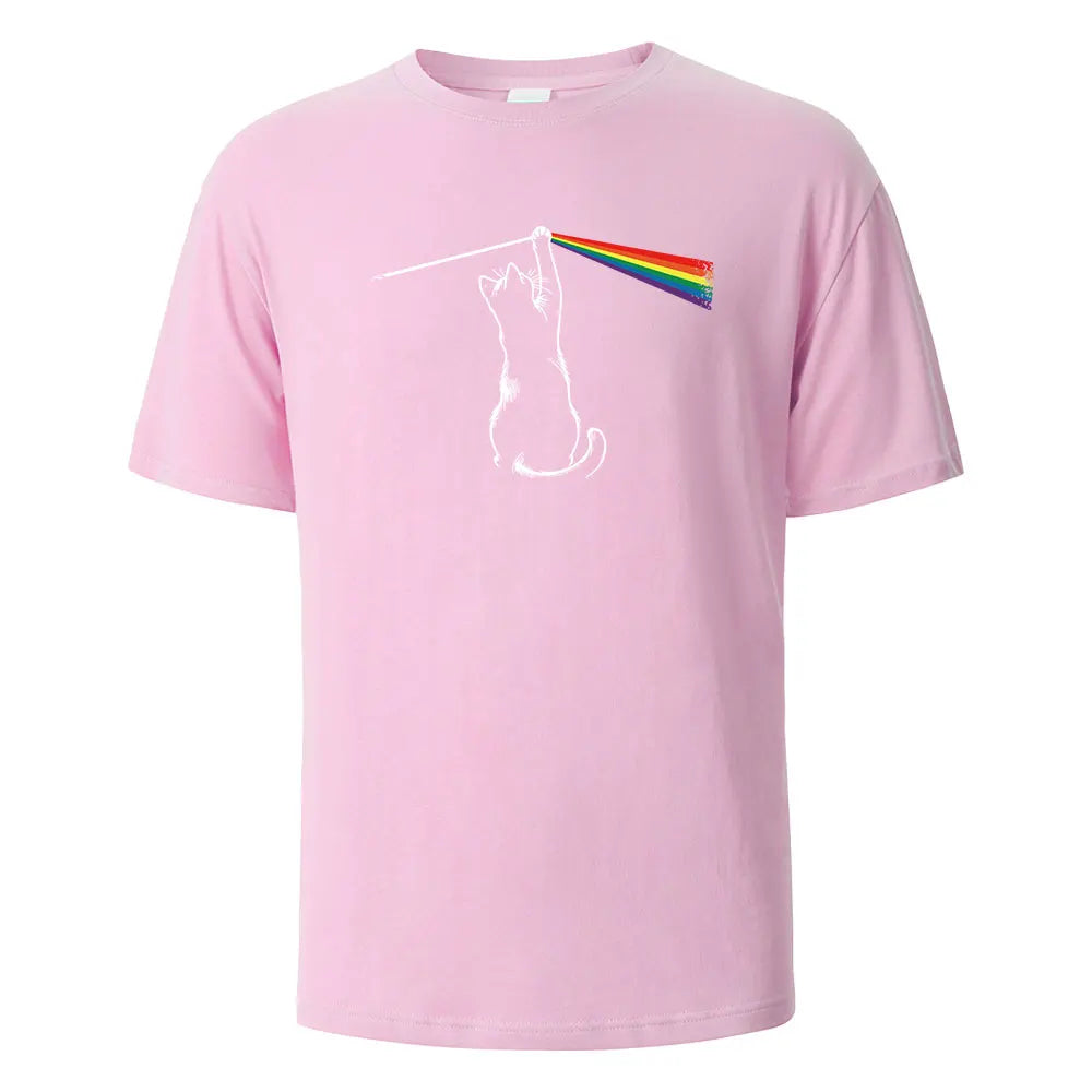 Cat Light Simplicity Printed Men's T-Shirts 100%Cotton Breathable Comfortable Tops For Men Summer O-neck Oversize Men Clothing
