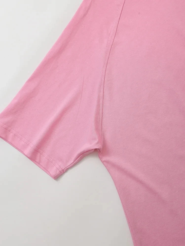 HH Summer Women Casual T Shirt Pant Sets Elegant Pink O Neck Short Sleeve T-Shirt + Drawstring Loose Trousers Spring Suit