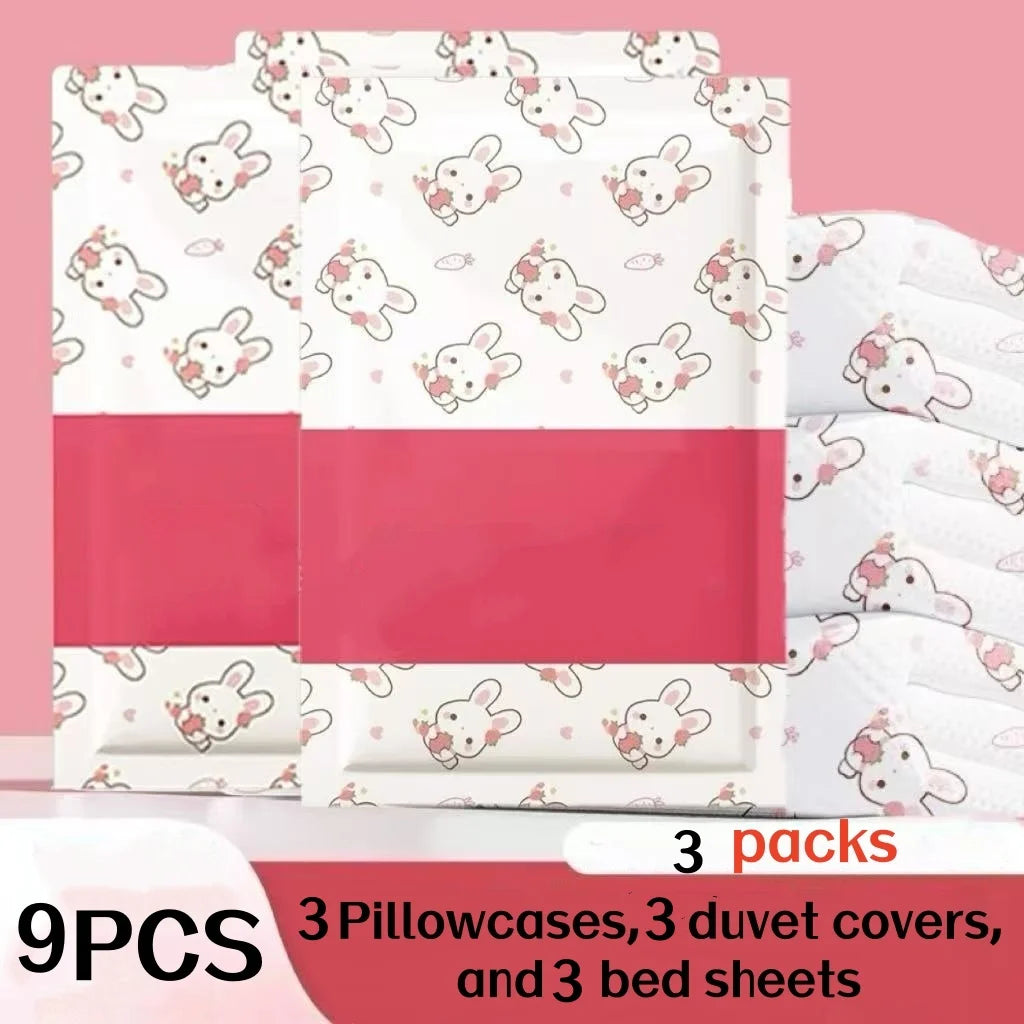 1/3 Pack Set Includes (1 Pillowcase + 1 Bed Sheet + 1 Duvet Cover) Disposable Bed Sheet, Duvet Cover, Pillowcase, Thickened Hotel Travel Bedding, Dirt-Resistant, Easy to Carry, a Blessing for Those Who Are Hygienic, No-Wash,