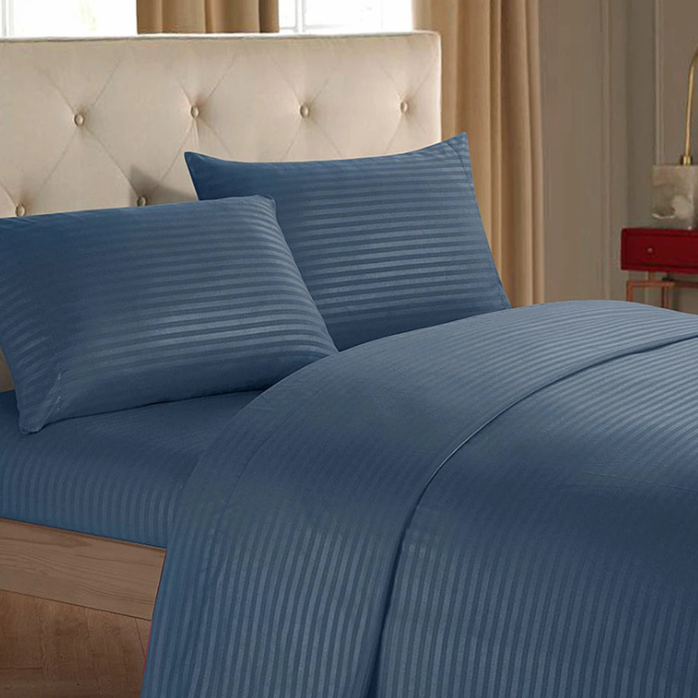 Battilo Bed Sheets 4 Pieces Set Luxury Fitted Flat Sheet with Pillowcases Solid Stripe Bedding Set For Twin Full Queen King Size