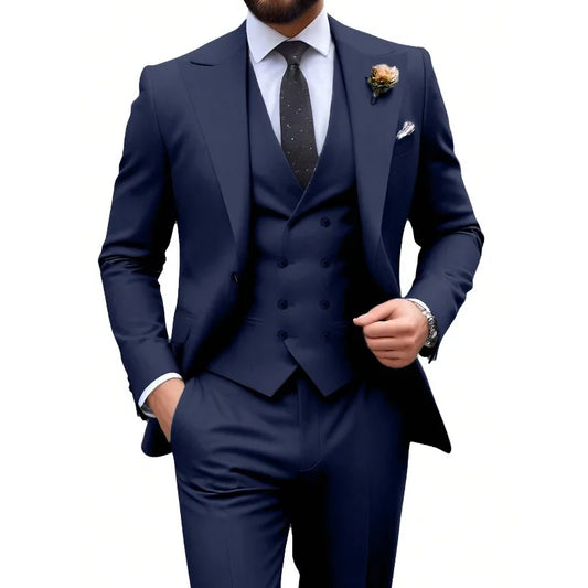 Men's Suits 3Pieces Suit Set For Men Elegant Solid Fashion Slim Fit Prom Blazer Double Breasted Vest Pants Set Business
