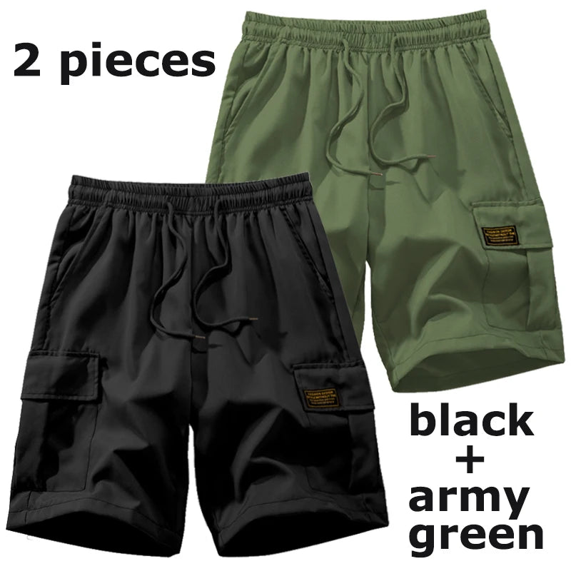 Summer Quick Dry Cargo Shorts for Men Tactical Shorts with Multi Pockets Outdoor Casual Shorts with Elastic Waistband Drawstring