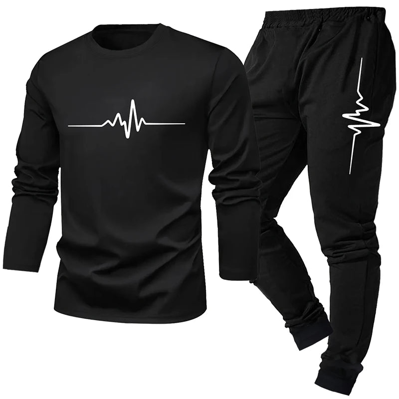 2-piece set of men's pajamas for spring summer autumn winter long sleeved pants geometric pattern base shirt home suit set