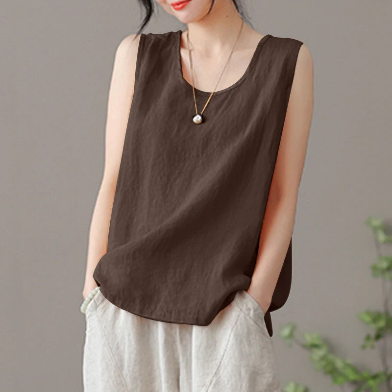 2024 ZANZEA Fashion Summer Beach Shirt Women O Neck Sleeveless Tanks Tops Female Party Solid Loose Blouse Elegant OL Work Blusas