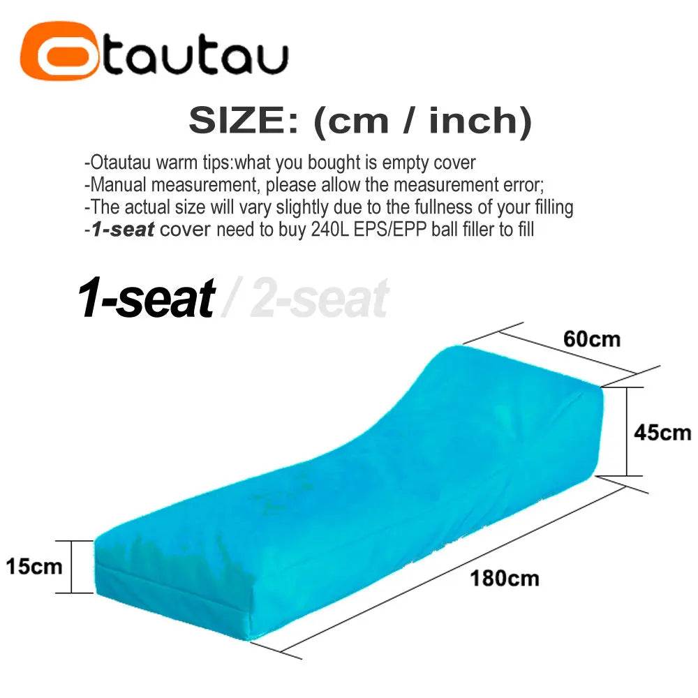 OTAUTAU 2-seat Outdoor Bean Bag Pouf Cover No Filler Waterproof Beach Garden Camp Chaise Lounge Sofa Bed Swimming Pool Puff Sac