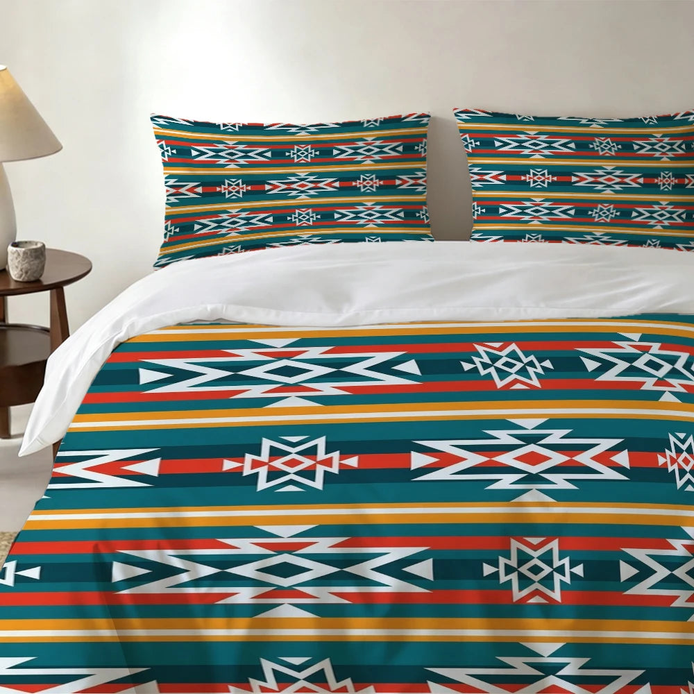 High-Definition Digital Printed Bedding Set, Ethnic Style Geometric Pattern Duvet Cover Set, Large Floral Print Duvet Cover Set, Includes 1 Duvet Cover + 2 Pillowcases, Suitable for Bedroom, Guest Room, Home Decoration, Polye