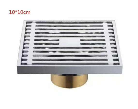 Shower Drains 10*10cm Square Bath Drains Strainer Hair Antique Brass Fish Carved Bathroom Floor Drain Waste Grate Drain