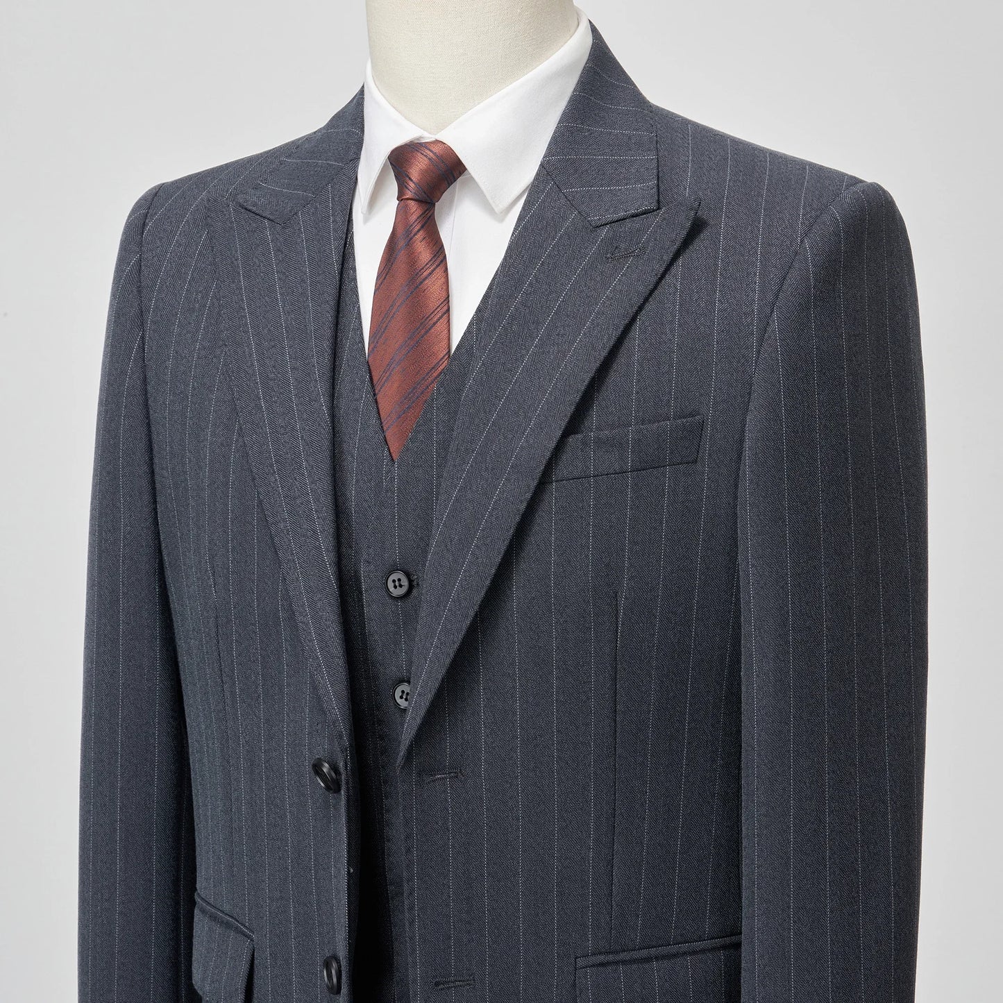 Men's 3-Piece Slim Fit Stripe Suit Blazer Jacket Vest Pants Set | Wedding Tuxedo Formal Business Prom Party US Size XXS-3XL