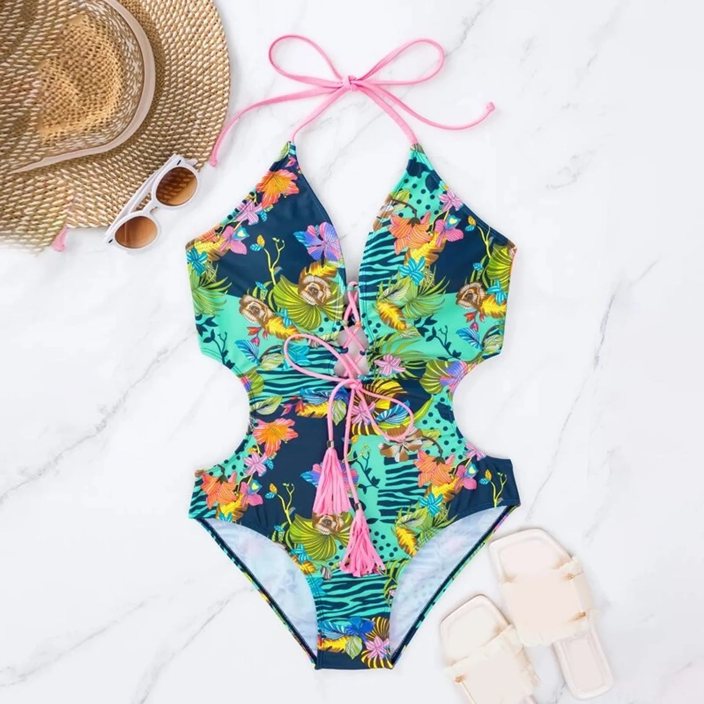 Sexy Bikini Women's Swimsuit Corded At The Chest Tassel Closure Waist Leaky Back Buckle Bikini Women High Waisted Bikini Bottoms